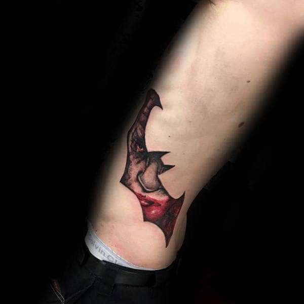 Rib Cage Side Male Batman Symbol Joker Tattoo Design