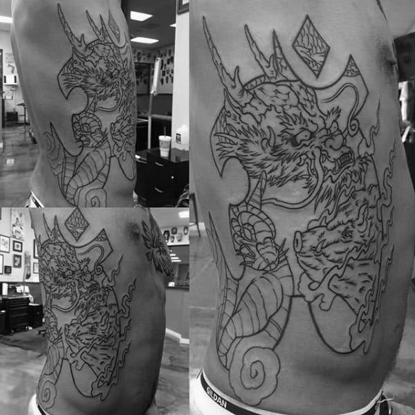 Rib Cage Side Male Boar Dragon Tattoos