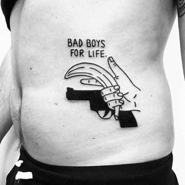 Rib Cage Side Male Cool Pistol Banana Tattoo Ideas