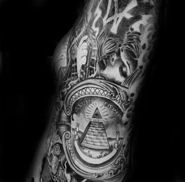 Rib Cage Side Male Pyramid Money Themed Tattoo Designs