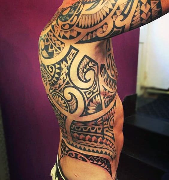 Rib Cage Side Maori Tattoo On Man