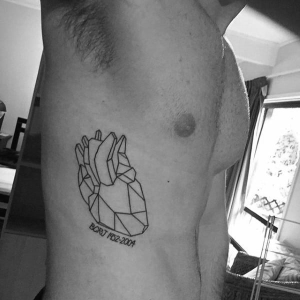 Rib Cage Side Memorial Mens Geometric Heart Tattoo Design