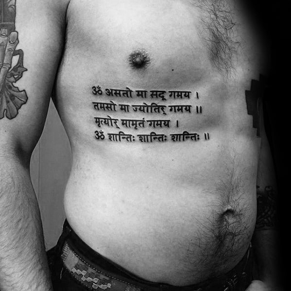 Rib Cage Side Mens Sanskrit Tattoo Design Inspiration