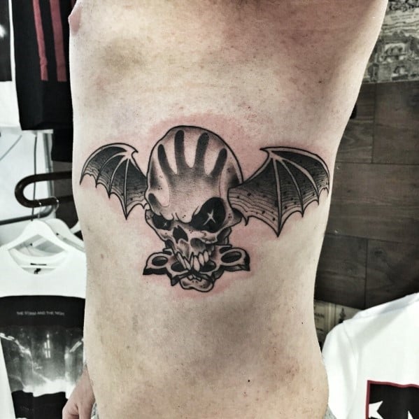 Rib Cage Side Modern Mens 3d Deathbat Tattoo Designs