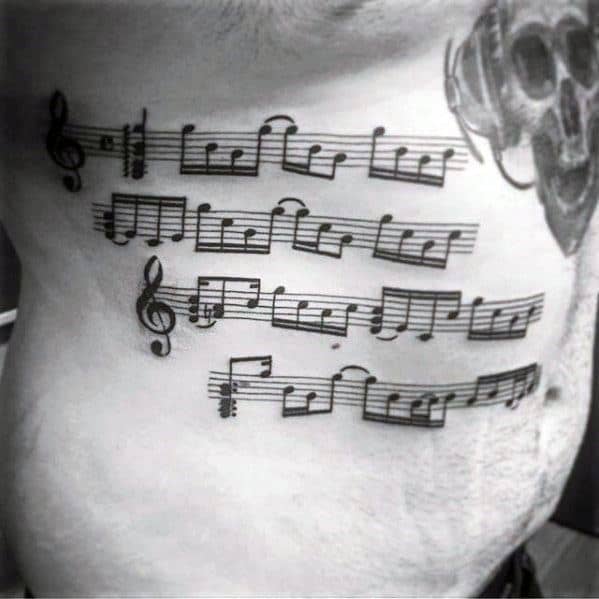 Rib Cage Side Music Staff Mens Tattoo Ideas