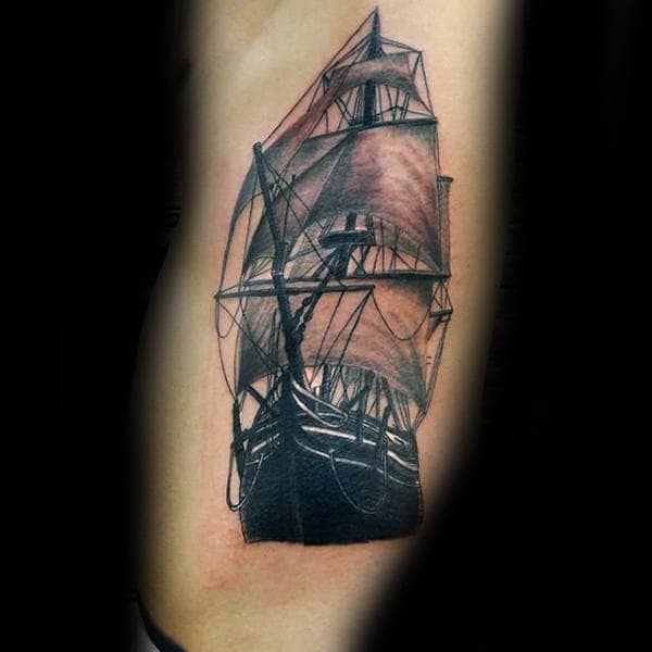 Rib Cage Side Nautical Ship Tattoos For Males