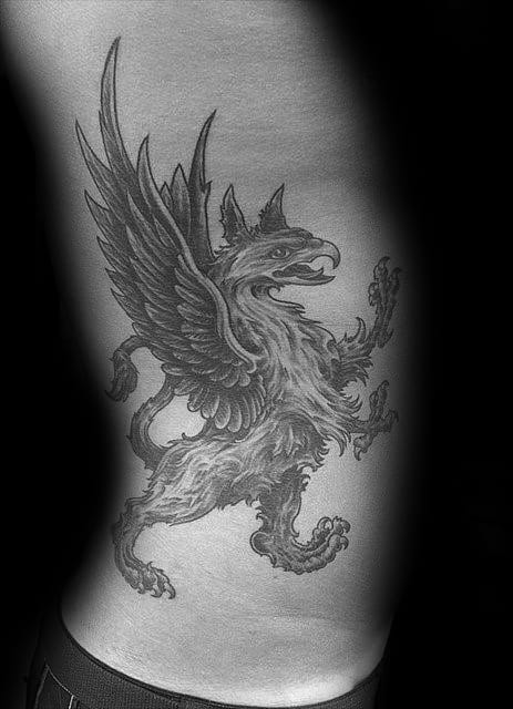 Rib Cage Side Of Body Griffin Tattoo On Man