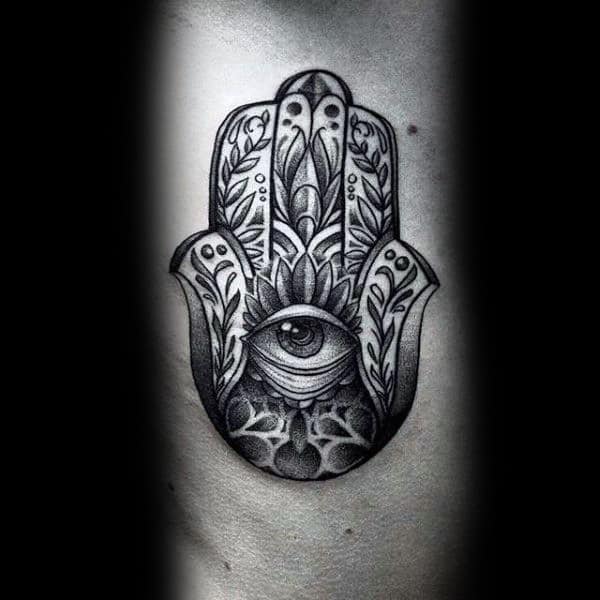 Rib Cage Side Of Body Male Hamsa Eye Hand Tattoos