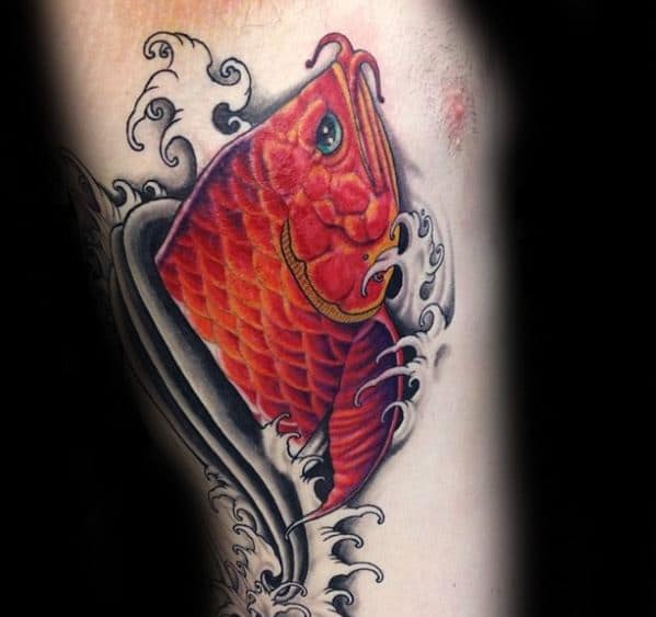 Rib Cage Side Of Body Mens Tattoo With Arowana Design