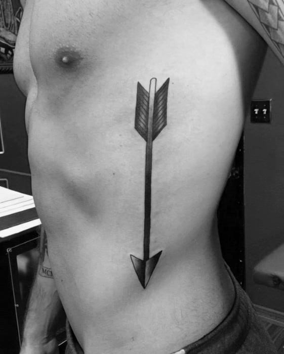 Rib Cage Side Old School Traditional Guys Simple Arrow Tattoos