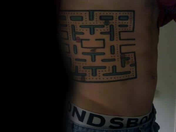 Rib Cage Side Pacman Arcade Game Maze Tattoos For Men