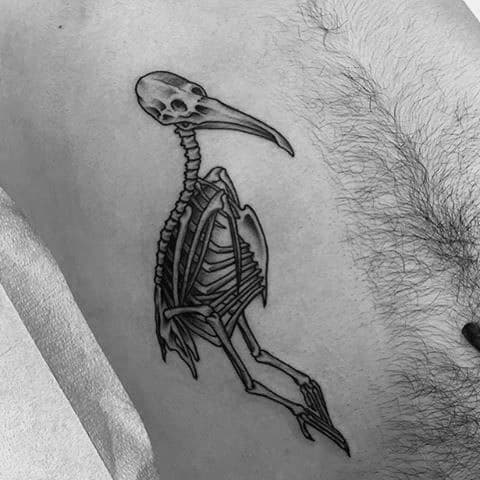 Rib Cage Side Pelican Skeleton Bones Tattoos For Males