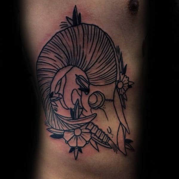 Rib Cage Side Ram Old School Tattoos For Males