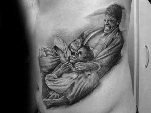 Rib Cage Side Realistic Shaded Jiu Jitsu Tattoo For Guys