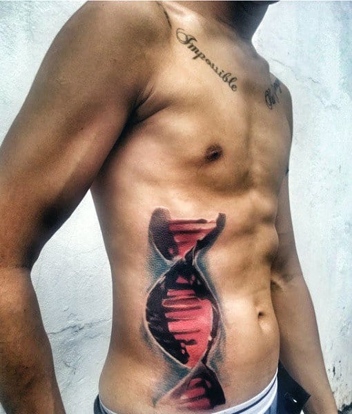 Rib Cage Side Red Dna Tattoos Science For Men