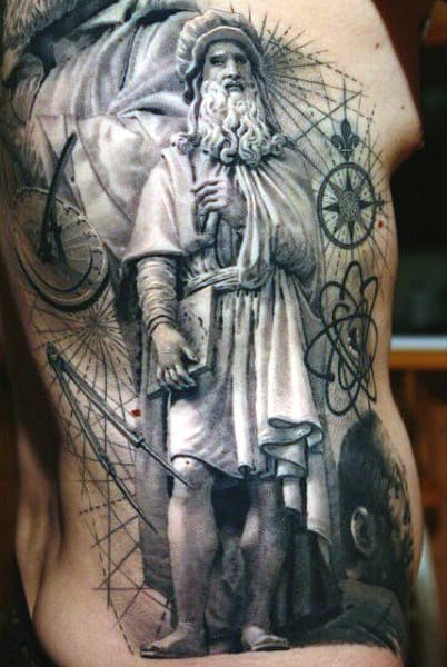 Rib Cage Side Science Tattoo For Men