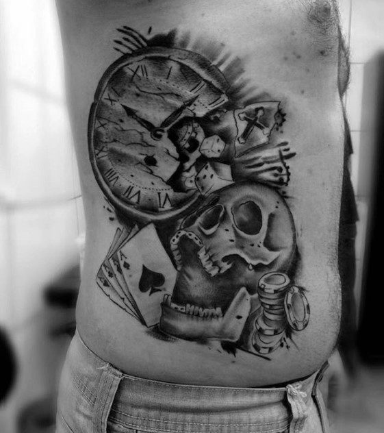 Rib Cage Side Shaded Mens Poker Chip Tattoo Design Inspiration