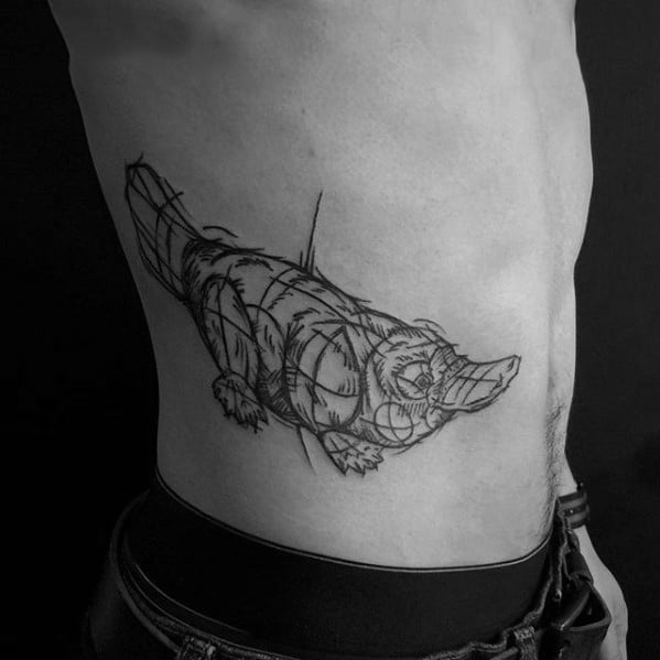 Rib Cage Side Sketched Platypus Male Tattoos