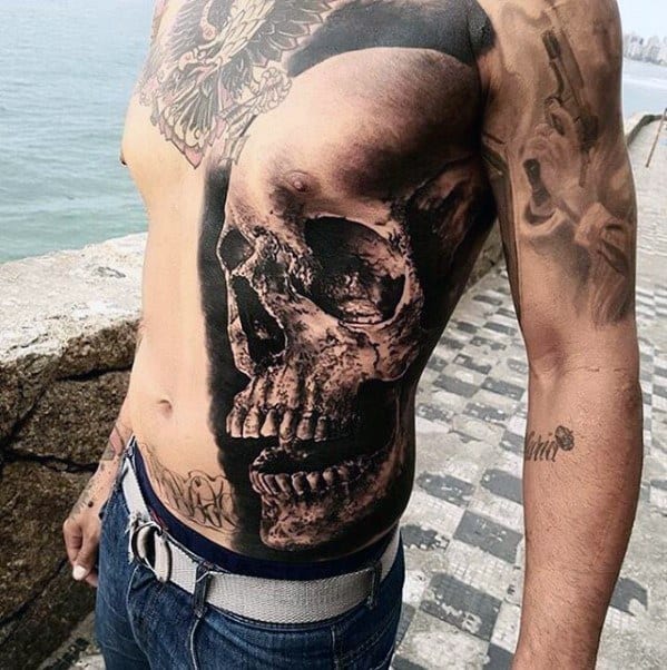 Rib Cage Side Skull Guys Greatest Tattoo Designs