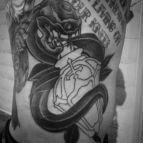 Rib Cage Side Snake Lantern Tattoo Ideas For Gentlemen