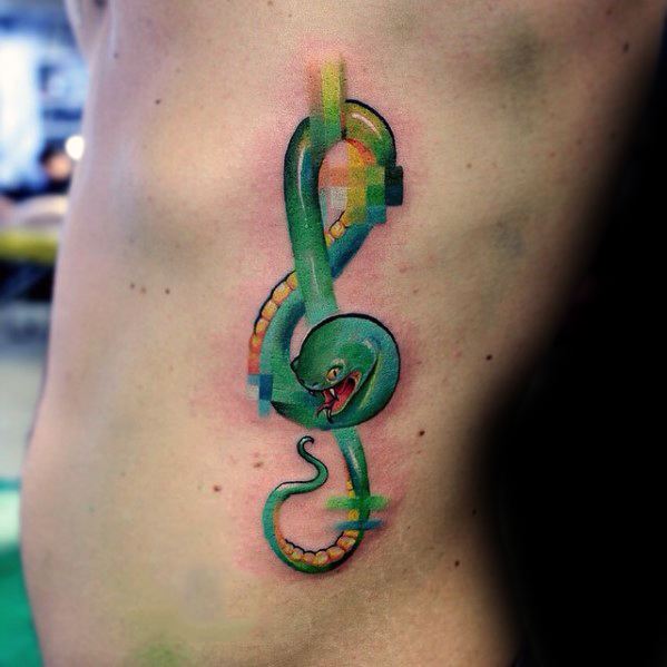 Rib Cage Side Snake Music Note Pixel Tattoo Design Ideas For Males