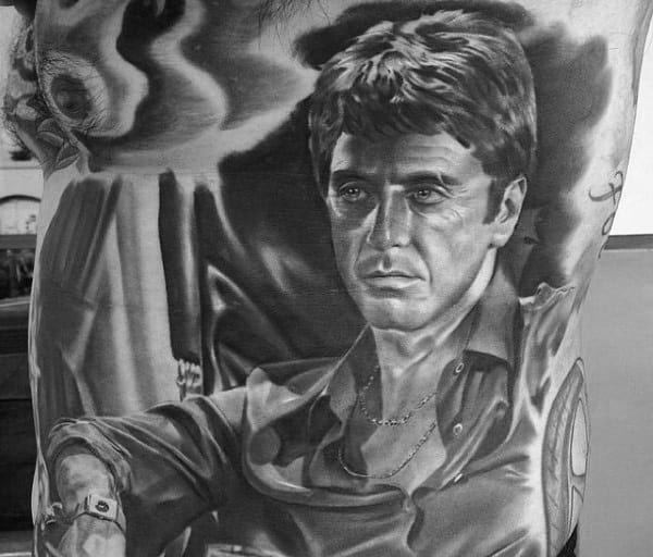 Rib Cage Side Tony Montana Scarface Mens Shaded Tattoo Designs