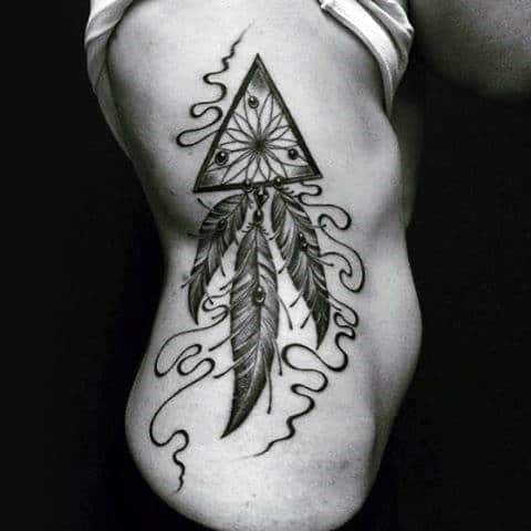 Rib Cage Side Triangle Dreamcatcher Male Tattoos