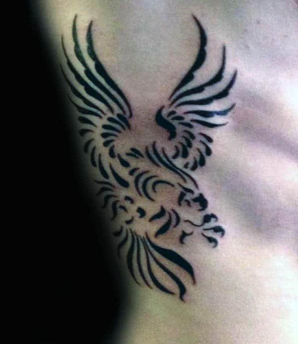 Rib Cage Side Tribal Eagle Male Tattoos