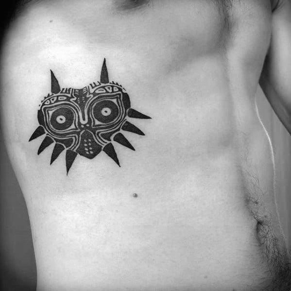 Rib Cage Side Tribal Majoras Mask Tattoos Male