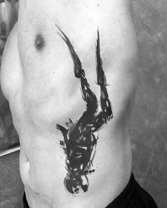 Rib Cage Side Watercolor Diver Male Tattoo Designs