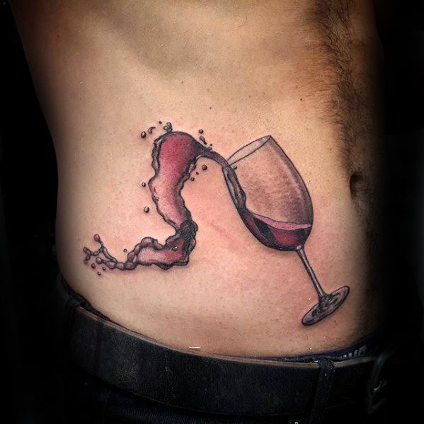 Rib Cage Side Watercolor Glass Masculine Wine Tattoos For Men