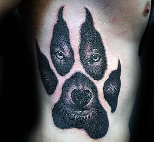 Rib Cage Side Wolf Paw Mens Tattoo Designs