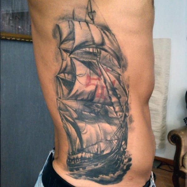 Ribcage Side Old Sailors Mens Tattoos