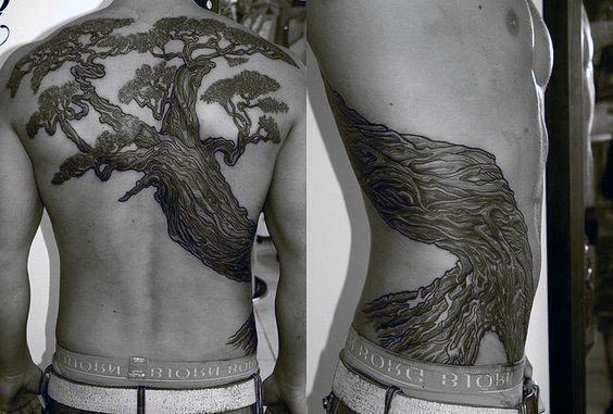 Ribs And Back Bonsai Tree Male Tattoo Idea Inspiration