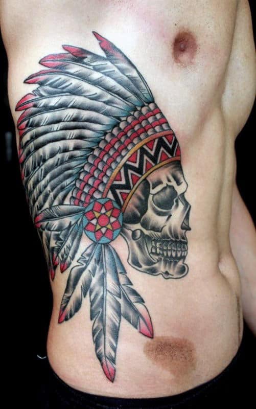 Ribs Indian Skull Mens Tattoos