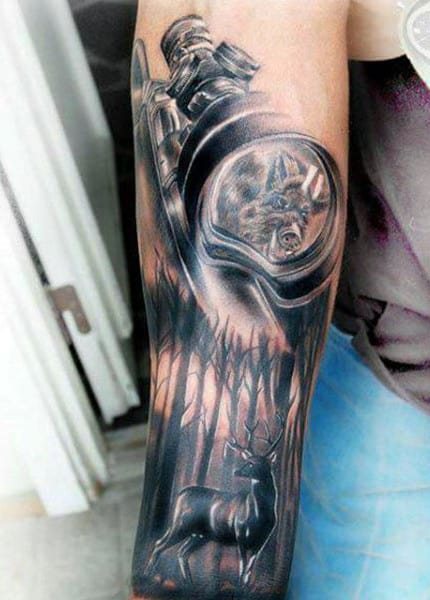 Rife Scope Hunting Men's Tattoos On Forearm