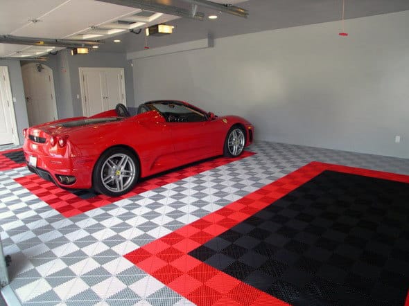 Rigid Snap Together Tiles Garage Flooring Ideas With Red And Black