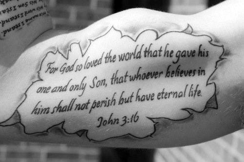 Ripped Paper John 316 Mens Inner Arm Bicep Tattoos