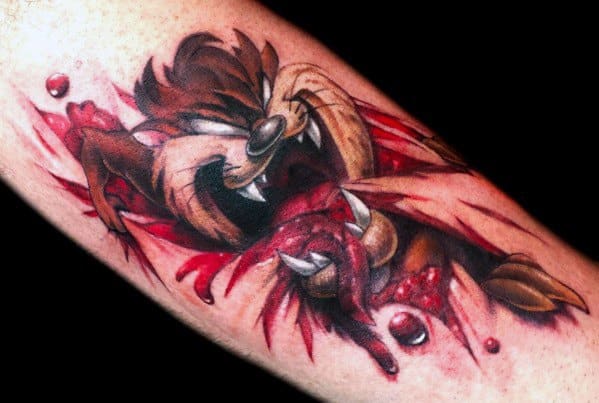 Ripped Skin 3d Forearm Tasmanian Devil Tattoos For Gentlemen