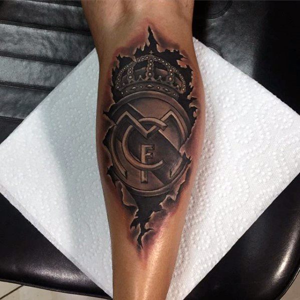 Ripped Skin 3d Leg Calf Amazing Mens Real Madrid Tattoo Designs
