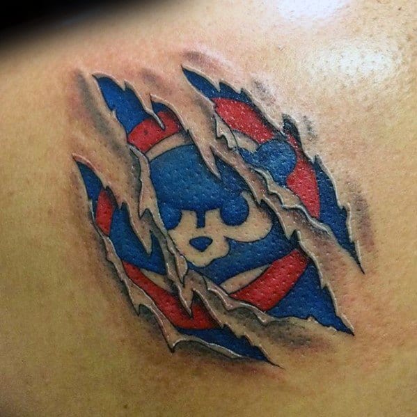 Ripped Skin Back Chicago Cubs Mens Tattoos