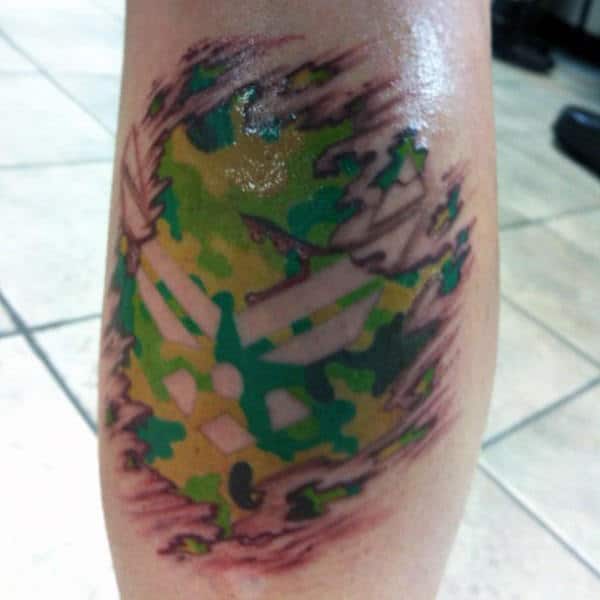 Ripped Skin Camouflage Air Force Tattoo On Man