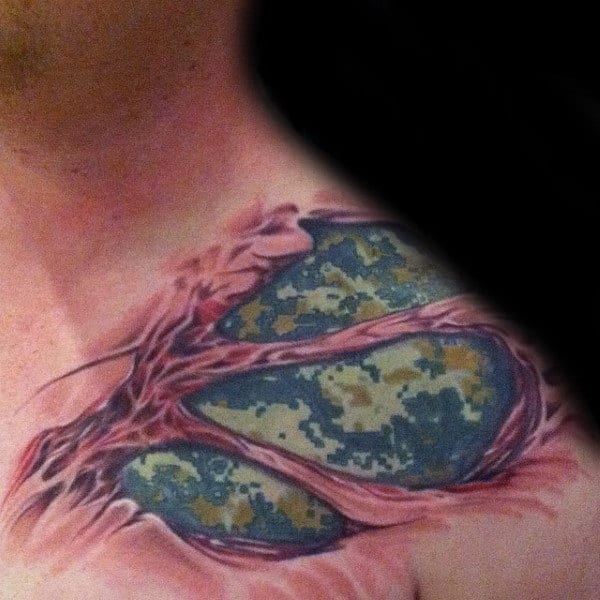 Ripped Skin Digital Camo Army Mens Shoulder Tattoo