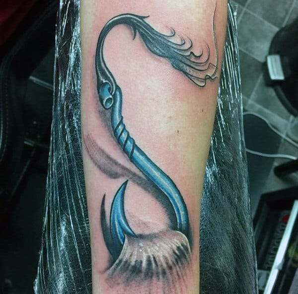 Ripped Skin Fish Hook Mens Tattoos On Forearm