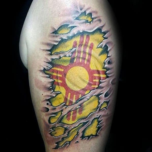 Ripped Skin Flag Cool Male Zia Tattoo Designs