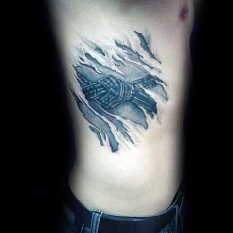 Ripped Skin Jiu Jitsu Belt Rib Cage Side Tattoos For Men