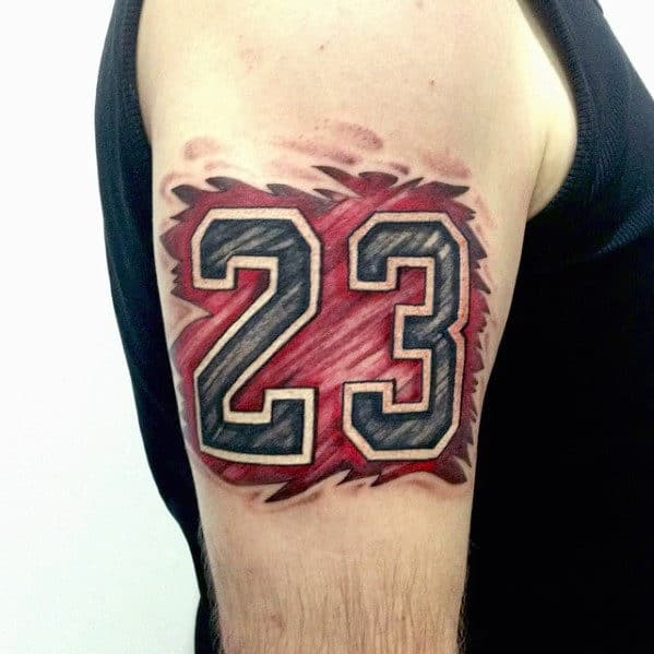 Ripped Skin Jordan 23 Number Mens Upper Arm Tattoo