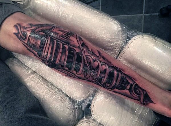 Ripped Skin Male Motocross Shock Leg Tattoo Design Ideas