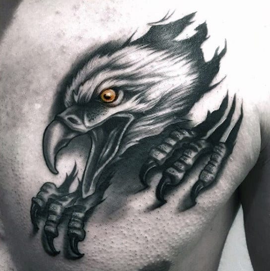 Ripped Skin Mens Eagle Claws Chest Tattoos
