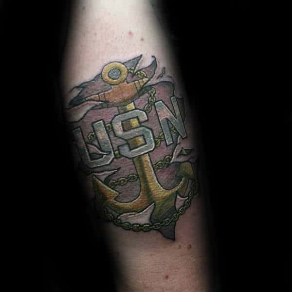Ripped Skin Navy Usn Anchor Male Tatoto Designs